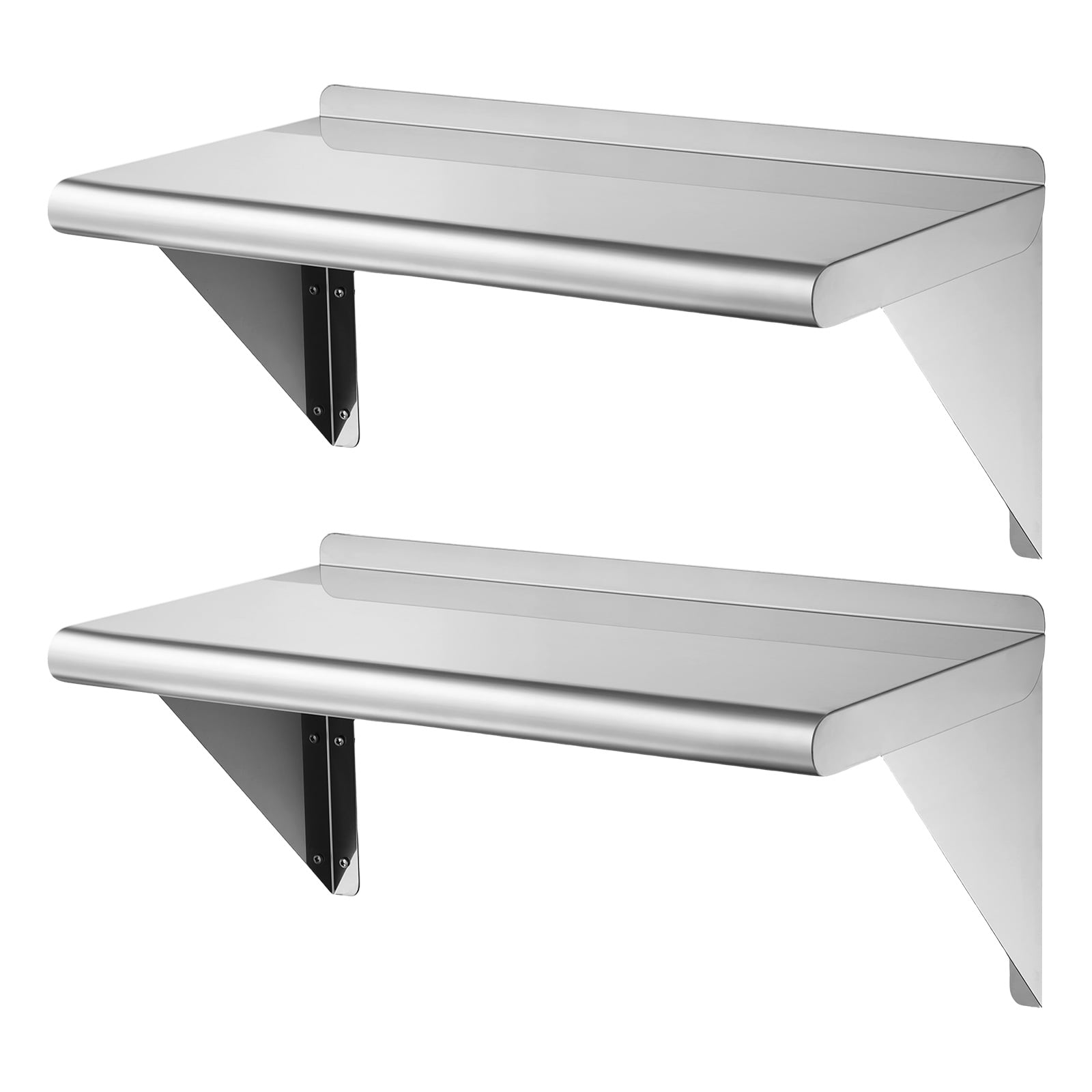 KFFKFF Stainless Steel Wall Shelf 12" x 36" 2-Pack, Durable Floating Shelves with Brackets, 300 lbs Load Capacity, Easy Maintenance, Ideal for Kitchens, Restaurants, and Garages