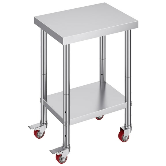 KFFKFF Stainless Steel Work Table 24 x 18 x 34 Inch, 700 LBS Capacity with Wheels, Adjustable Heights, Durable Food Prep Table for Commercial Kitchens and Restaurants, Silver