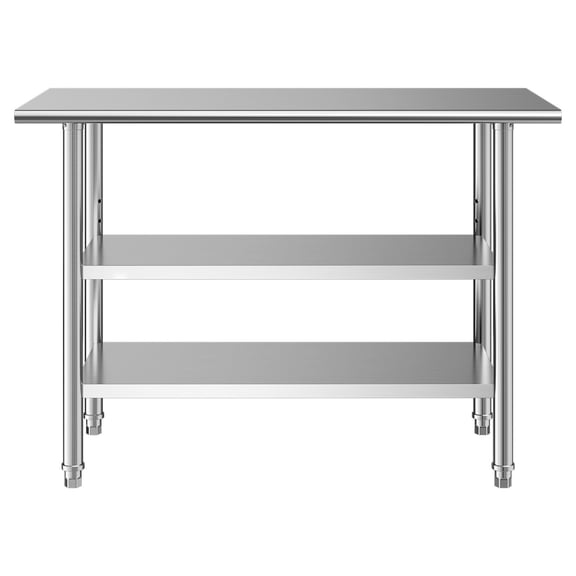 KFFKFF Stainless Steel Work Table, 24x48 Inch Food Prep Station with Dual Shelves, Commercial Kitchen Utility Table, Durable Metal Workstation for Home, Restaurant, Garage, or Outdoor Use