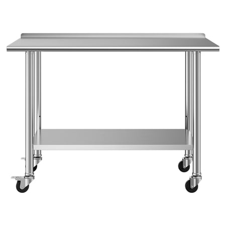 KFFKFF Stainless Steel Work Table, 24x48 inch Food Prep Station with Wheels, Adjustable Undershelf, Durable Metal Utility Table for Commercial Kitchens, Home, and Outdoor Use
