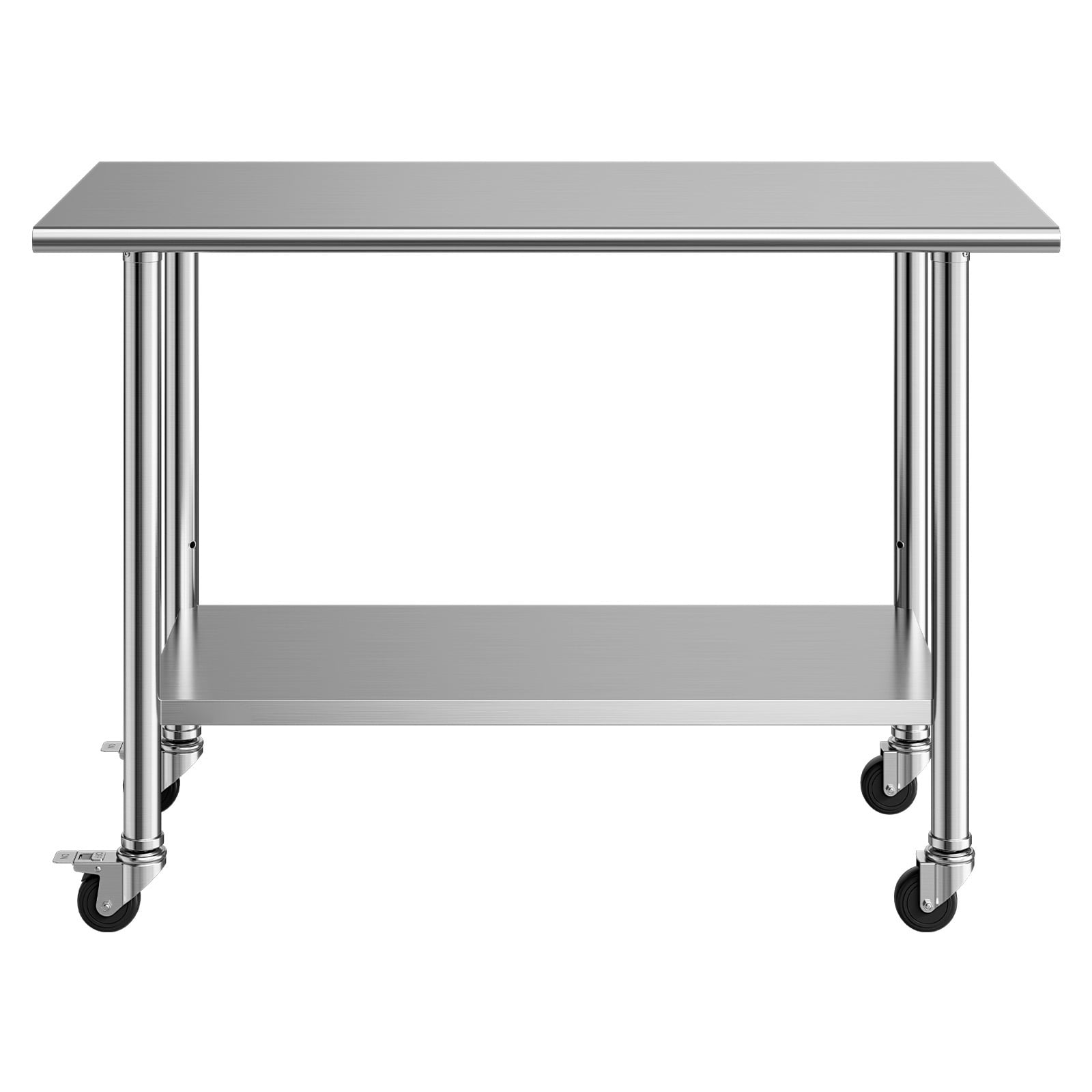 KFFKFF Stainless Steel Work Table, 24x48 inch Food Prep Station with Wheels and Backsplash, Adjustable Undershelf Metal Utility Table for Kitchen, Home, or Outdoor Use