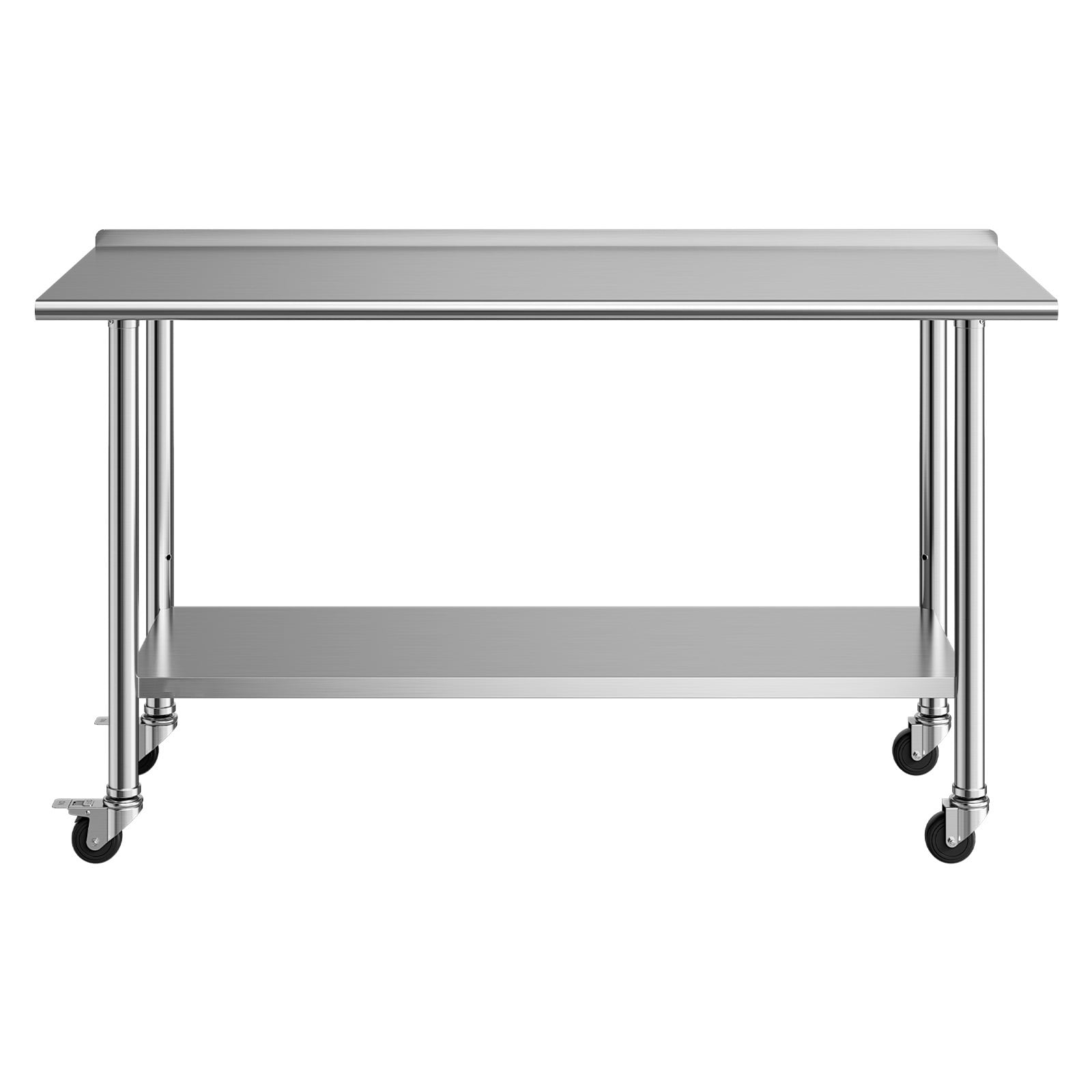 KFFKFF Stainless Steel Work Table, 24x60 inch Food Prep Station with Wheels and Backsplash, Adjustable Undershelf Metal Worktable for Kitchen, Home, Restaurant, or Outdoor Use