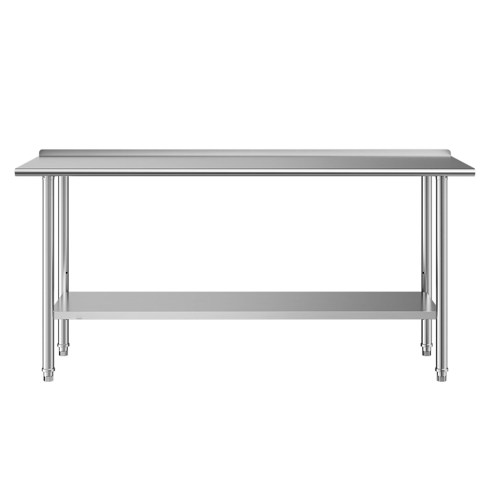 KFFKFF Stainless Steel Work Table, 24x72 Inch Food Prep Station with Backsplash, Commercial Kitchen Utility Table with Adjustable Undershelf, Durable Metal Workstation for Restaurant, or Outdoor Use