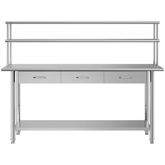 KFFKFF Stainless Steel Work Table, 24x72 Inch Food Prep Station with Overshelves and 3 Drawers, Commercial Kitchen Table with Adjustable Undershelf, Metal Utility Workbench for Restaurant or Garage