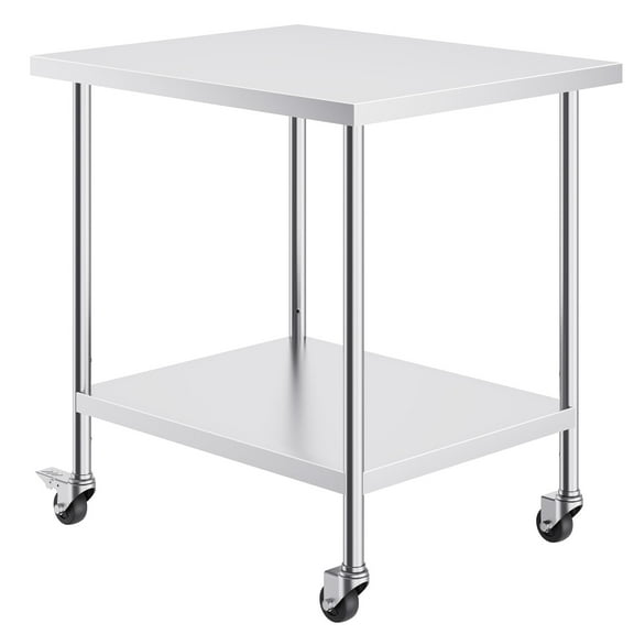 KFFKFF Stainless Steel Work Table 30 x 36 x 38 Inch, with 4 Wheels, Adjustable Height Options, Durable Food Prep Table for Commercial Kitchens and Restaurants, Silver