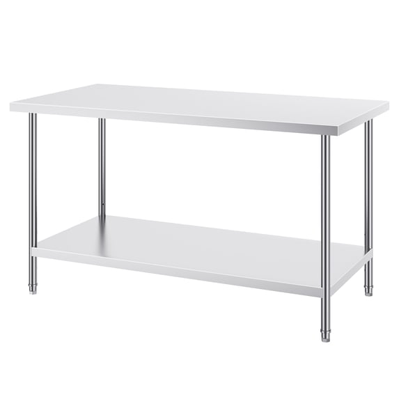 KFFKFF Stainless Steel Worktables,30 x 60 x 34 Inch, Up To 910 lbs, Robust Stainless Steel Food Prep & Work Table with Adjustable Height for Kitchen, Garage, Restaurant