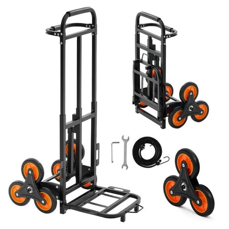 KFFKFF Stair Climbing Cart with 220 lbs Capacity, Folding Trolley with Adjustable Handle, 6 Wheels, and 2 Bungee Cords for Home, Groceries, and Warehouse Use