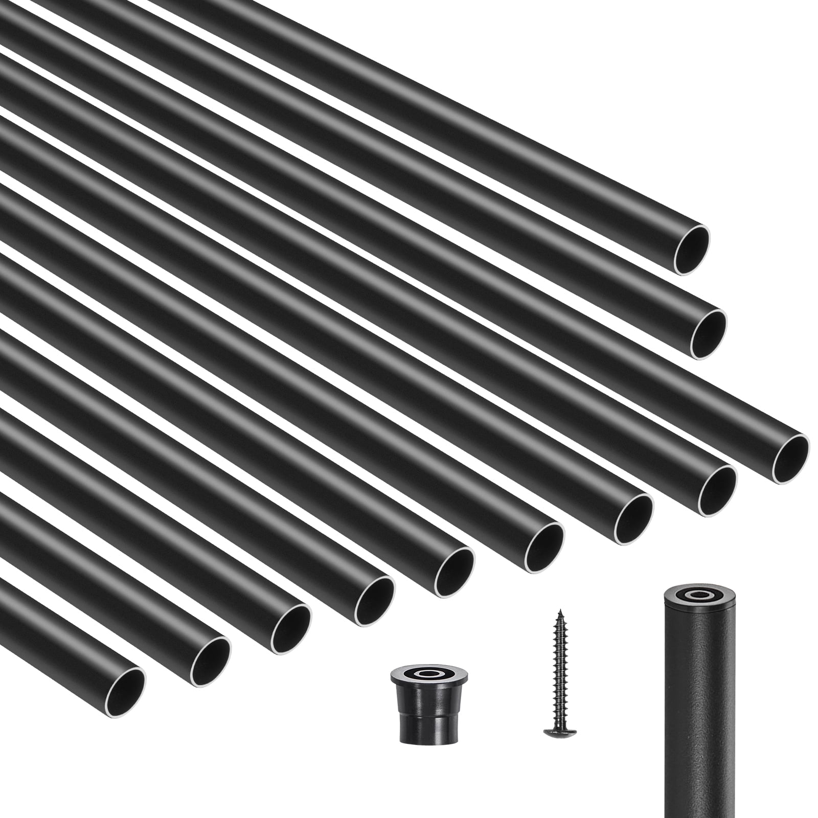 KFFKFF Stair Railing Components, Set of 51, 26 Inch Aluminum Staircase Balusters, 3/4 Inch Weather-Resistant Circular Metal Spindles, Hollow Terrace Railing Including Rail Caps & Fasteners