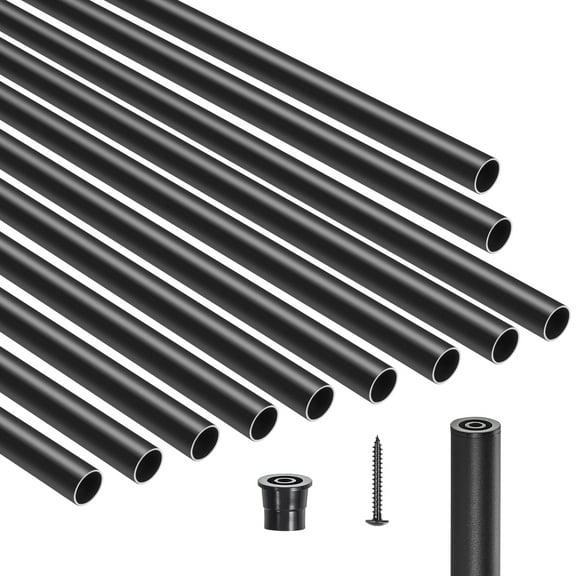 KFFKFF Stair Railing Spindles Set of 51, 32-Inch Tall Aluminum Staircase Balusters, 3/4 Inch Diameter Water-Resistant Circular Metal Rods, Hollow Deck Handrail Including Rail Caps & Screws