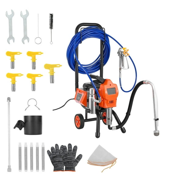KFFKFF Stand Airless Paint Sprayer, 1500W, 3300PSI High-Pressure Sprayer with Cart, Cleaning Brush, Hose, Extension Rod, Nozzles, Electric Spray Machine for Large Spaces and Buildings