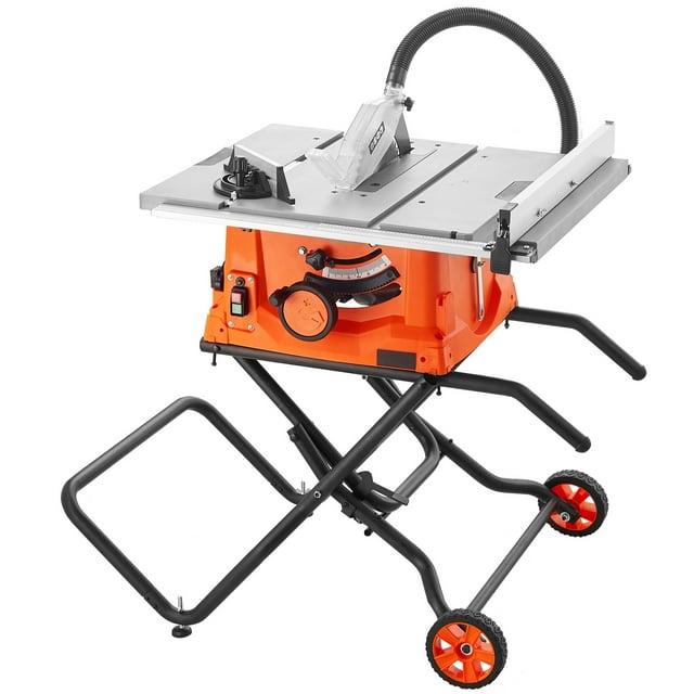 KFFKFF Stand-Inclusive Table Saw, 10-inch 15-Amp, Max Rip at 25-in, Up to 5000RPM Speed, 40T Blade, Compact and Portable for Jobsite, Ideal for Wood & Furniture Crafting with Sliding Miter