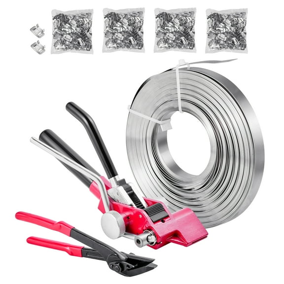KFFKFF Steel Banding Strapping Kit, Durable Sealer Tool with 400 ft Straps, 400 Metal Clips, Manual Packaging Kit for Warehouse, Shipping, and Industrial Use