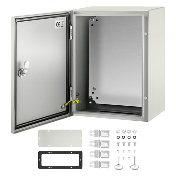 KFFKFF Steel Electrical Box 16” x 12” x 8”, Carbon Steel Hinged Junction Box, IP65 Weatherproof Metal Box Wall-Mounted Electronic Equipment Enclosure Box with Mounting Plate