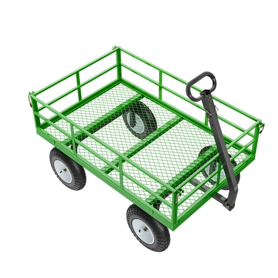 KFFKFF Mesh Steel Garden Cart 1200 Lbs, 43.3 x 29.5 " Heavy Duty Utility Wagon Cart, Pullable Metal Garden Trolley with 13' All Terrain Tires, Removable Mesh Sides, 180°Swiveling Handle (Green)