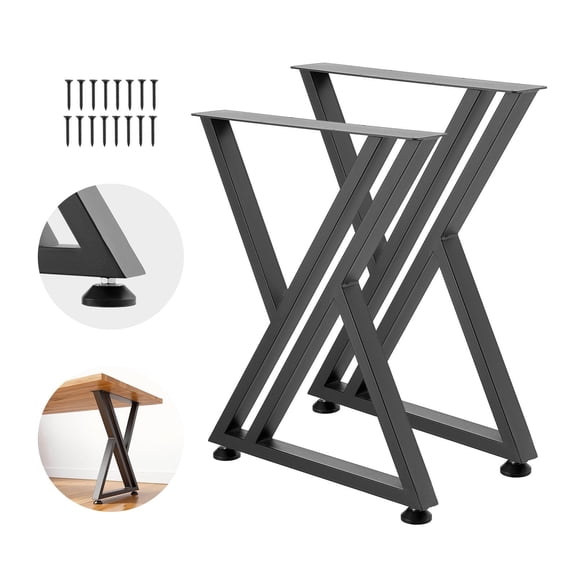 KFFKFF Steel Table Legs, 29.1" H x 24" W, Durable Furniture Supports with 2204 lbs Load Capacity, Simple Installation, Stable Design for DIY Home Office Desks, Coffee Tables, Set of 2, Black