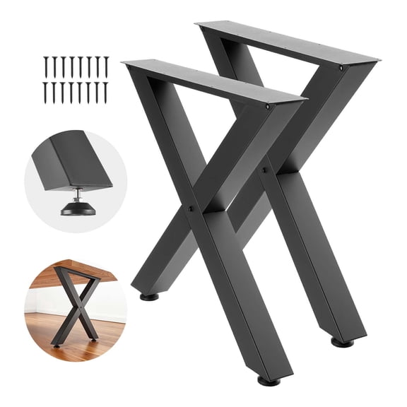 KFFKFF Steel Table Legs, 29.5" H x 29.9" W, Durable Modular Design, Simple Assembly, Supports Up to 2204 lbs, Ideal for Desks, Coffee Tables, Dining Tables, Bar Tables, 2 PCS, X Frame, Black