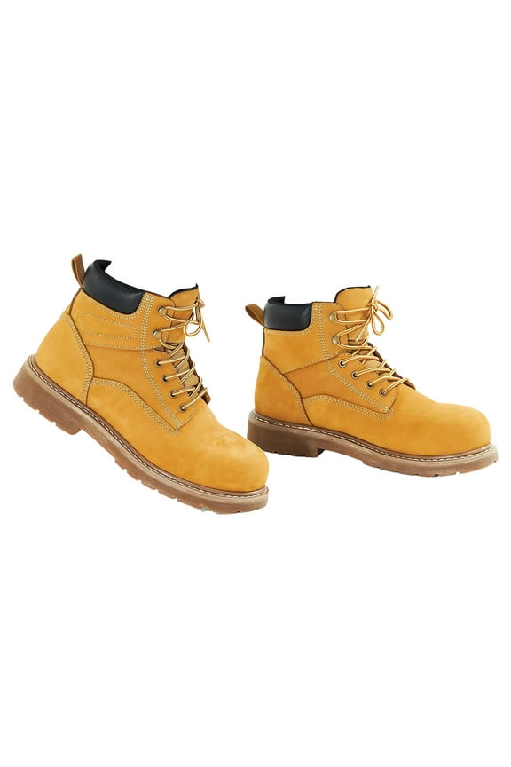 Steel Toe Work Boots, US Size 10, Durable Waterproof Boots for Men, Anti-Slip Work Footwear with Lightweight Rubber Sole, Breathable Design for Industrial and Construction Use, Brown Yellow