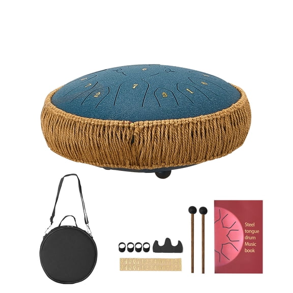 KFFKFF Steel Tongue Drum, 12-inch 13-Note Percussion Instrument in C Major, Includes Music Book and Mallets, Ideal for Meditation, Yoga, Outdoor Use, and Beginner Music Learning, Navy Blue
