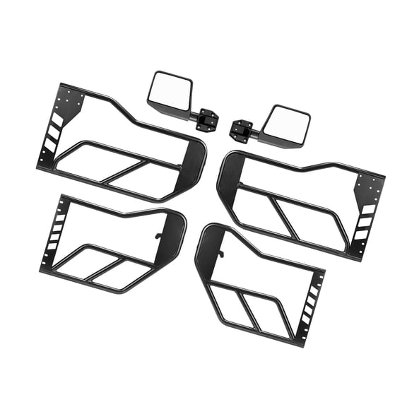 KFFKFF Steel Tubular Half Doors for 2007-2018 Jeep Wrangler JK JKU Unlimited, 4-Door, Off-Road Front and Rear Doors with Side View Mirrors, Storage Bag, and Rubber Pads