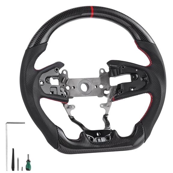 KFFKFF Steering Wheel for 2016-2021 Honda Civic, Carbon Fiber D-Shaped Flat-Bottom Design, Leather Grip with Textured Non-Slip Surface & Detailed Stitching, Replacement Accessory for Honda Civic