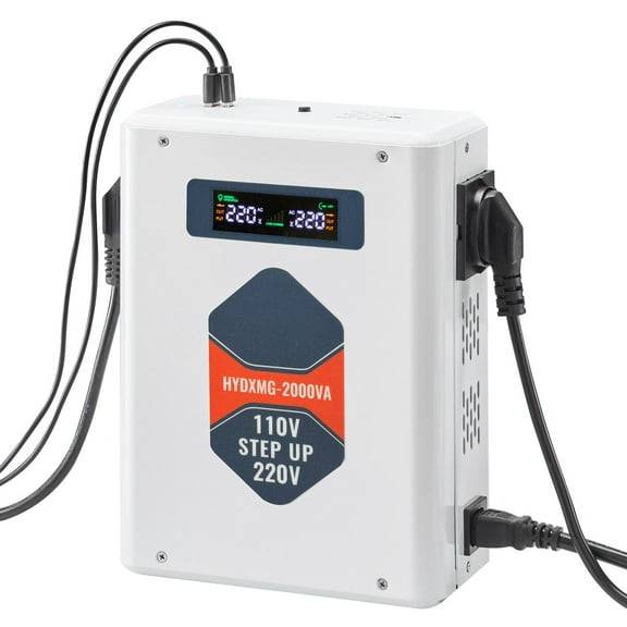 KFFKFF Step-Up Voltage Converter, 2000VA, Durable Voltage Transformer for 110V to 220V Conversion, Equipped with Dual EU Outlets, USB Port, LCD Screen, and Temperature Control for 220V Devices