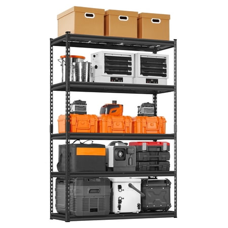KFFKFF Storage Racks, 2500 lbs Capacity, 5-Level Robust Garage Rack, 18" Depth x 48" Width x 72" Height, Adjustable Metallic Racks for Industrial Rack Unit Utility Rack, Black