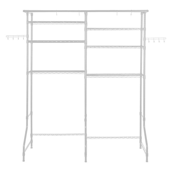 KFFKFF Storage Racks Above Washing Machine and Dryer, 6-Level Clothes Drying Stand with Hanging Rod and Hooks, Dual Row Adjustable Space-Efficient Shelves, Ideal for Laundry Room Organizing, White