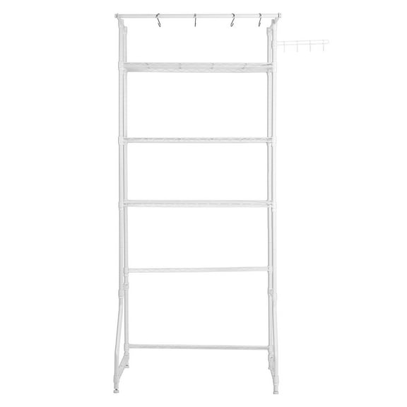 KFFKFF Storage Shelf Above Washer and Dryer, Laundry Room Rack with 3 Levels, Equipped with Hanging Rod and Hooks, Single Row, Adjustable Space Optimizer