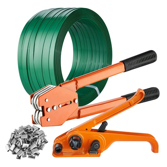 KFFKFF Strapping Bundle Kit: Includes Tensioner, Sealer, 300 Metal Clips & 1000ft PET Strap for Secure Pallet Wrapping