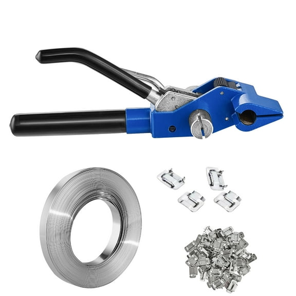 KFFKFF Strapping Bundle Kit with Tensioner Device, 304 Stainless Steel, 100 ft Coil, 100 Seals, Ideal for Pallet Wrapping and Packaging