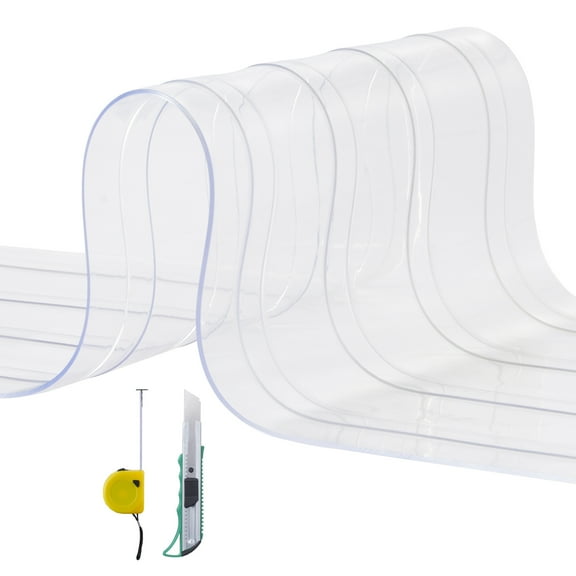 KFFKFF Strip Curtain, Span of 150', Broadness of 8", 0.08" in Density, Transparent Ribbed Plastic Door Strips, PVC Curtain Strip Door in Bulk for Storage Facilities, Manufacturing Plants