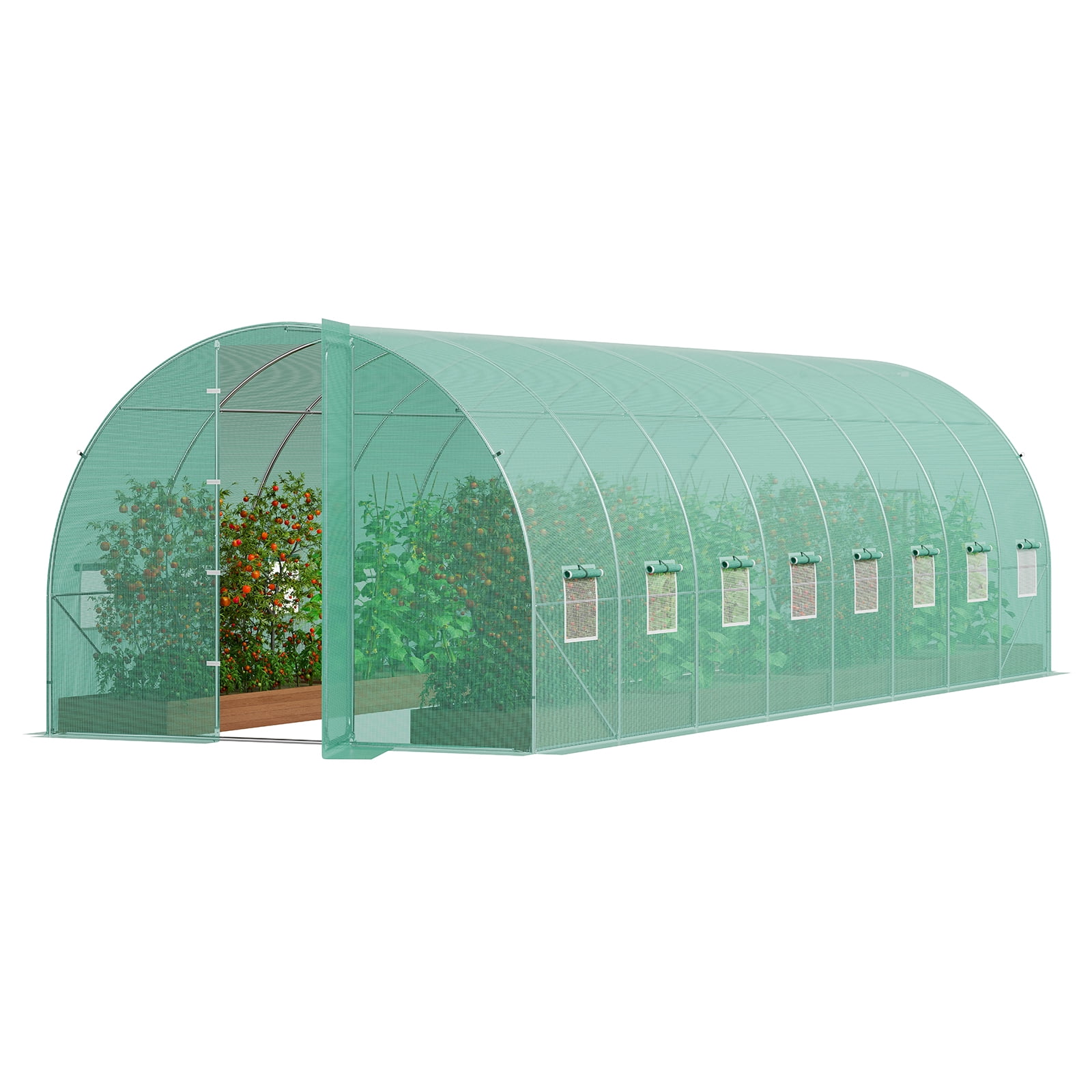 KFFKFF Stroll-in Passage Greenhouse, Dimensions 27.4x9.5x7.4 ft, Archway House Greenhouse Passage, Flora Warm House with Zinc-Coated Steel Frame, Green Polyethylene Cover, Swinging Door