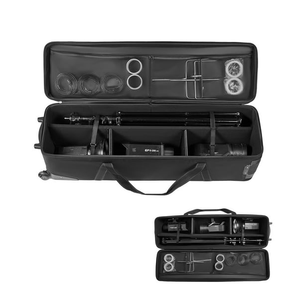 KFFKFF Studio Gear Cart, Dimensions: 51.57 x 14.37 x 14.96 in / 131 x 36.5 x 38 cm, Wheeled Camera Carrier,Tote with Wheel Straps Cushioned Section Handle,Suitable for Light Stands,Tripods,Telescopes