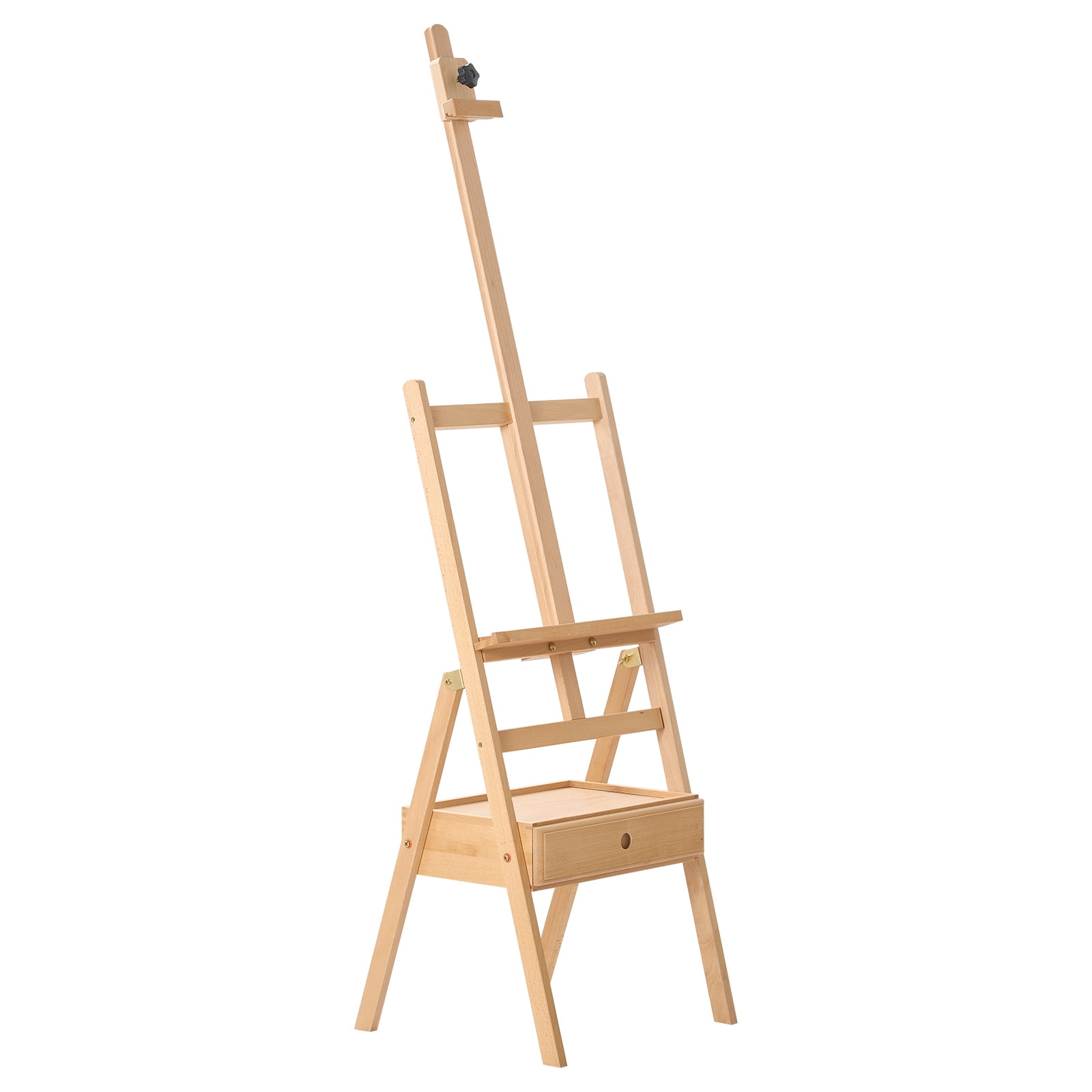 KFFKFF Studio H-Frame Easel with Adjustable Height, Holds Canvas Up to 35.83 Inches, Solid Beech Wood Construction, Versatile Art Easel with Storage Drawer, Natural Finish