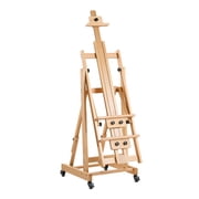 KFFKFF Studio H-Frame Easel for Artists, Supports One or Two Canvases up to 78.74 Inches, Adjustable Height and Angle, Foldable Design with Swivel Wheels, Crafted from Solid Beech Wood,Natural Finish