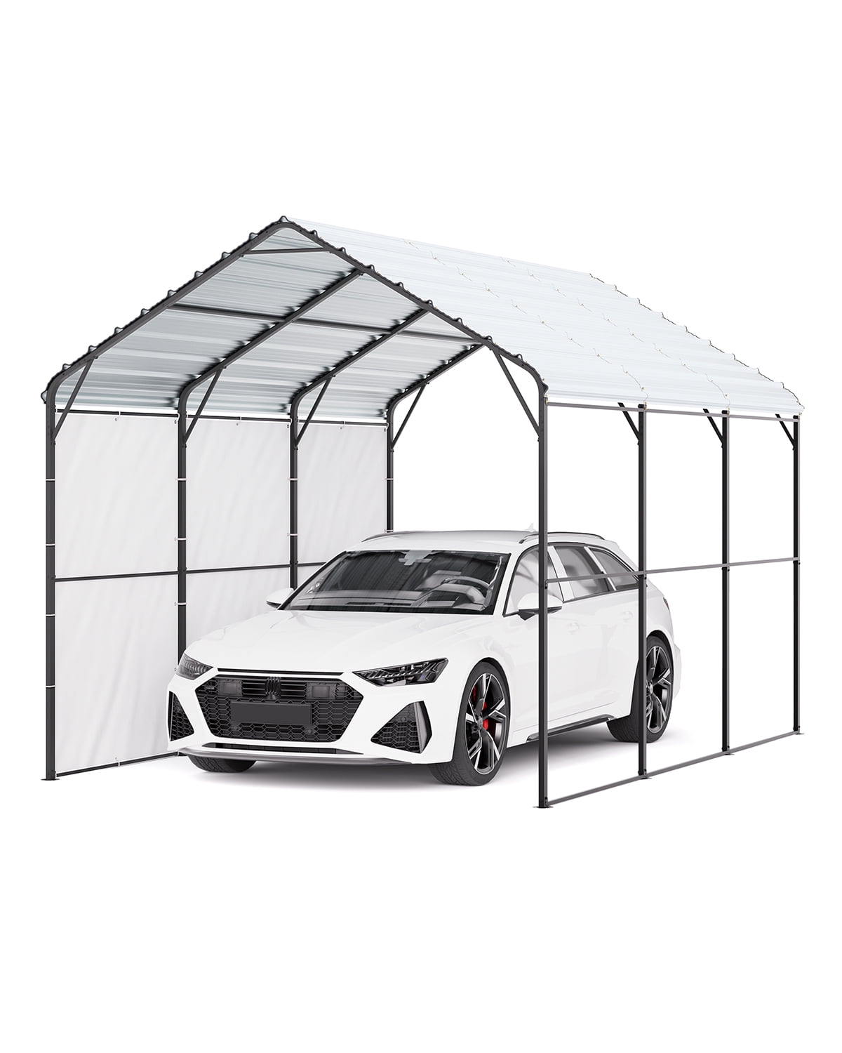 Heavy-Duty 10' x 15' White and Black Steel Carport with PE Side Panels