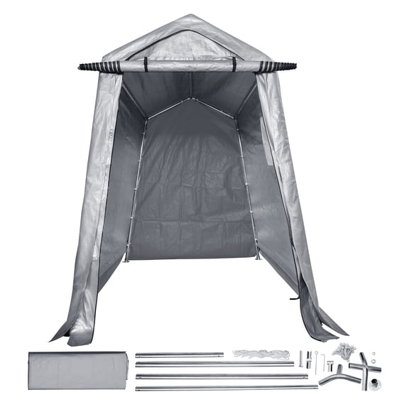 KFFKFF Sturdy Outdoor Cover, 6x8x7 ft Reliable All-Season Storage Pavilion, Quick Assembly Enclosure with Retractable Door & Ventilated Windows for Motorbikes, Bikes, & Garden Tools