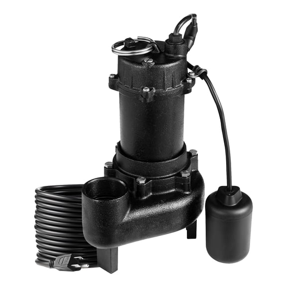 KFFKFF Submersible Sewage Pump, 1/2 HP, 6000 GPH Cast Iron Effluent Pump with Automatic Float Switch, 2in NPT Outlet, 120V, 25 ft Max Lift, Suitable for Basements, Septic Systems, and Home Use