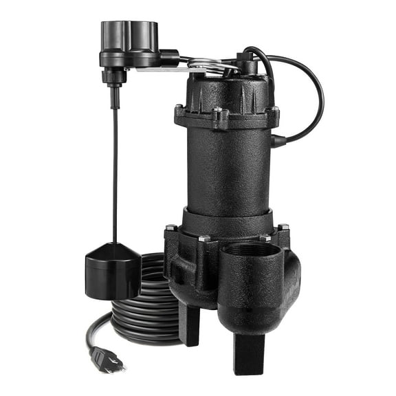 KFFKFF Submersible Sewage Pump, 3/4 HP, 6000 GPH Cast Iron Effluent Pump with Automatic Float Switch, 2-Inch NPT Outlet, 120V, 23 ft Max Lift, Suitable for Basements, Septic Systems, and Home Use