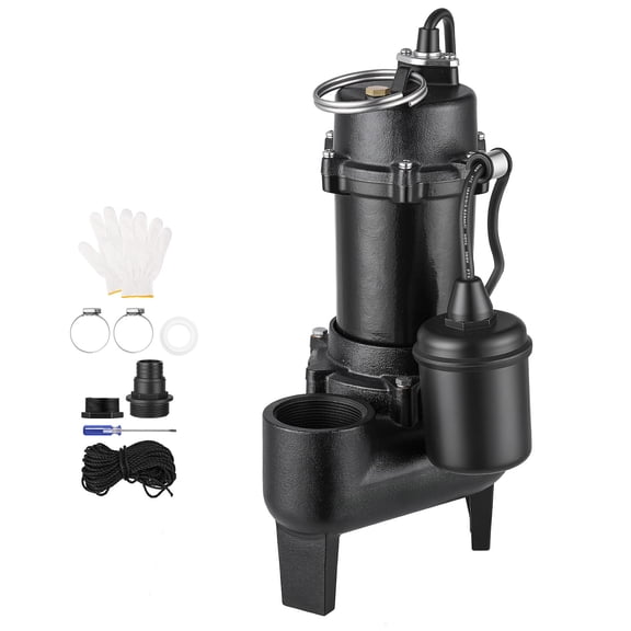 KFFKFF Submersible Sump Pump 1/2 HP 5400 GPH Cast Iron Sewage/Effluent Pump, Ideal for Basement Septic Tanks, Automatic Tethered Float Switch, 2-Inch NPT Discharge, 22 ft Lift, IPX8 Water-Resistant