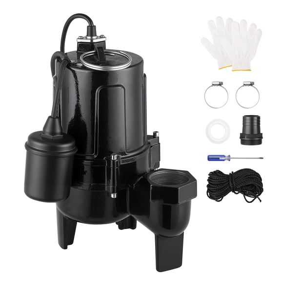 KFFKFF Submersible Sump Pump 1/2 HP 6900 GPH Cast Iron Sewage/Effluent Pump, Suitable for Basement Septic Tanks, Automatic Tethered Float Switch, 2-Inch NPT Discharge, 20 ft Lift
