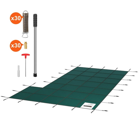 KFFKFF Subterranean Pool Protection Sheet, Dimensions 20 ft x 38 ft, Rectangle Shape with Convenient Right Step, Reinforced with Triple Stitching, Durable Mesh PP Fabric, Excellent Rainwater Drainage