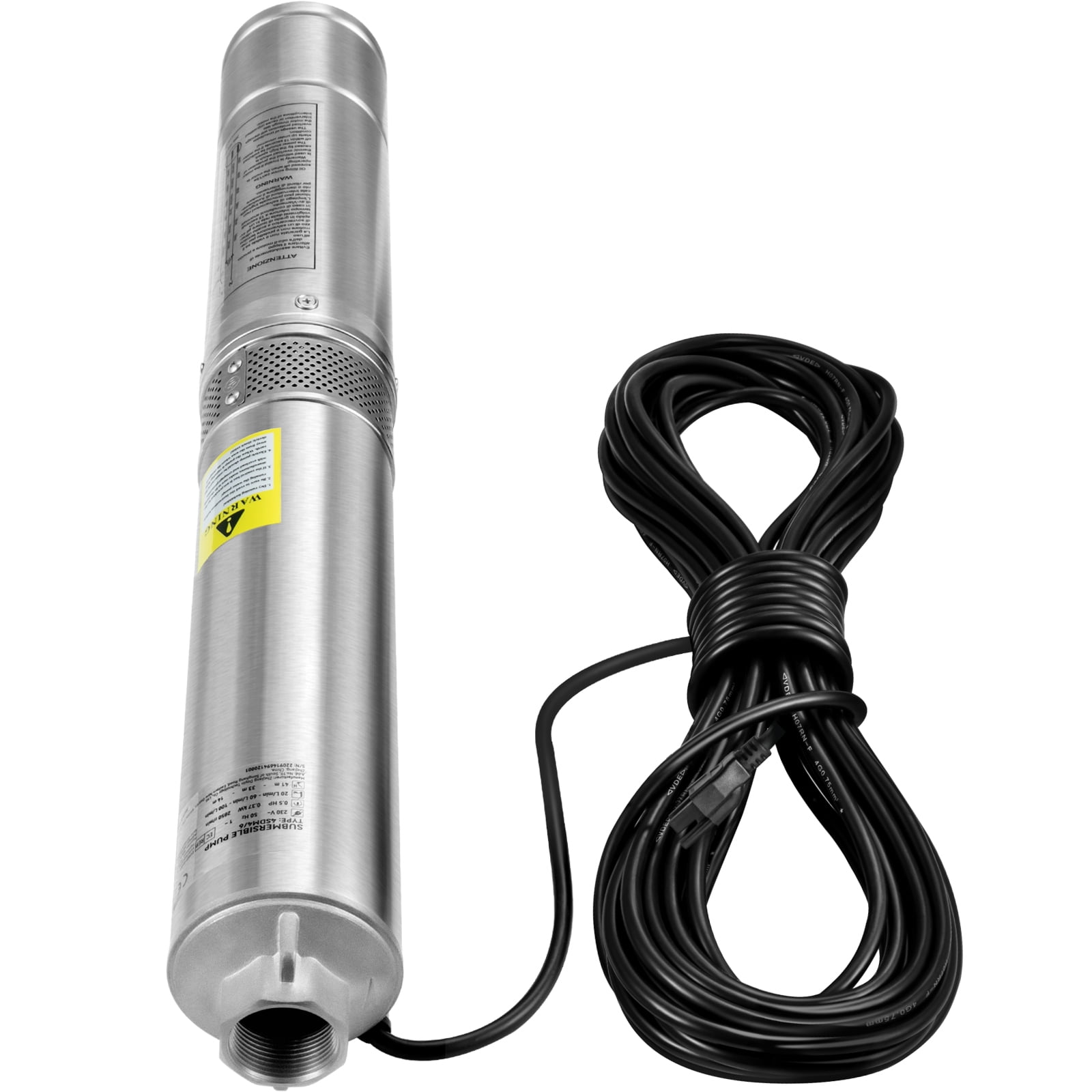 KFFKFF 1.5HP Deep Well Pump, 37gpm Water Flow and Max Lift of 276ft, Portable Submersible Water Pump with 33ft Cord, 4" Stainless Steel for Industry, Agricultural and Residential Use, 230V