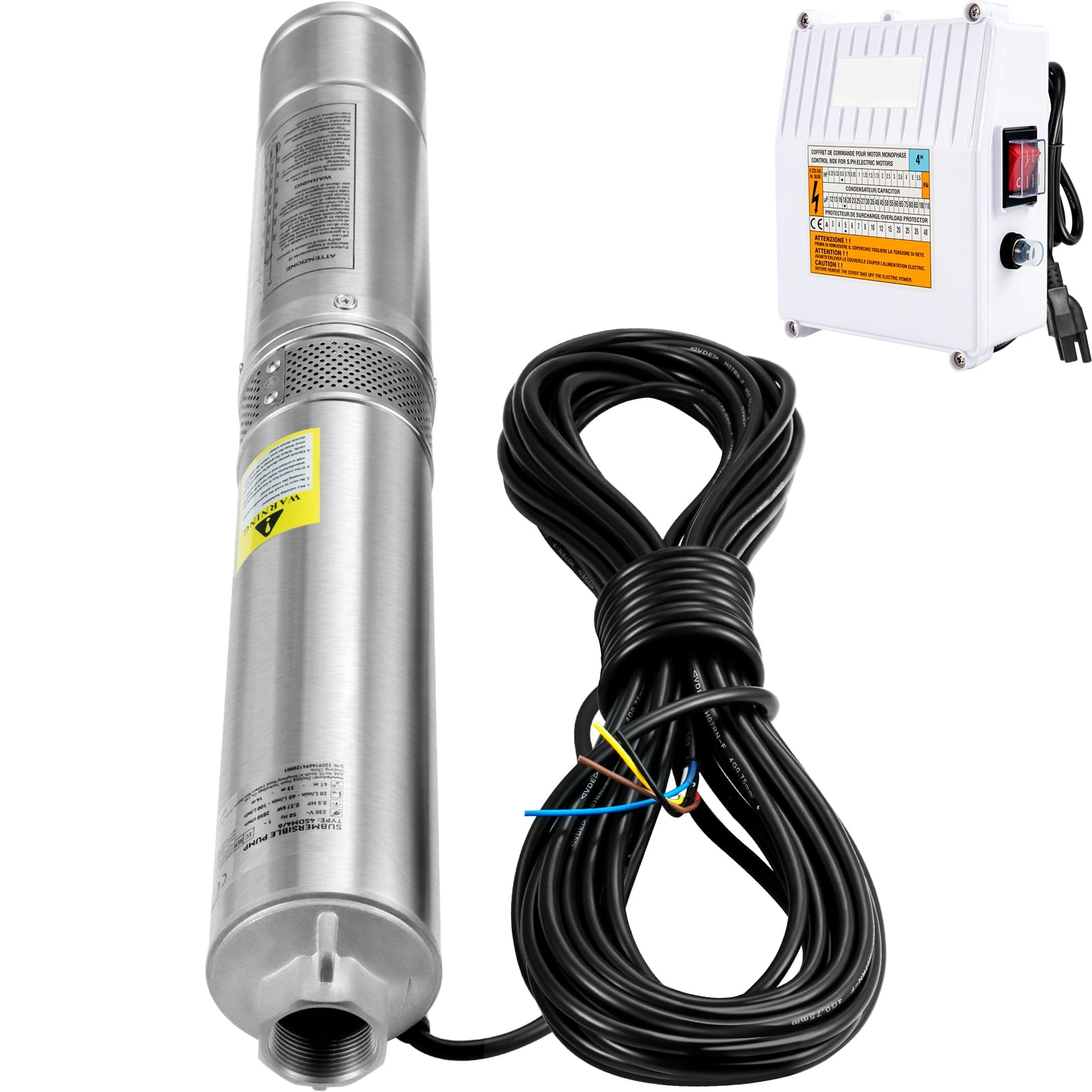 KFFKFF Subterranean Water Pump, 2HP 230V/60Hz, 37GPM 427 ft Head, inclusive of 33 ft Cable & External Regulating Box, 4 inch Stainless Steel Pumps for Commercial