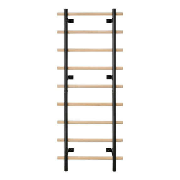 KFFKFF Swedish Ladder Wall Gym, 9-Level Suspension Trainer, 330 lbs Capacity, Durable Wood and Steel Gymnastics Stall Bars for Adults, Compatible with 3.15" x 3.15" Power Rack Attachments