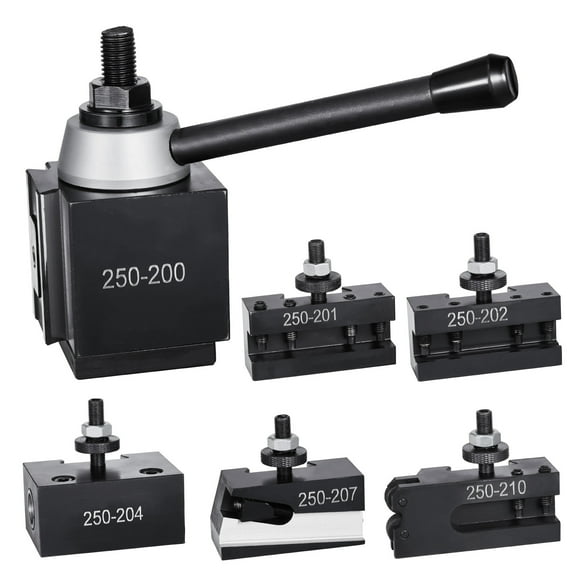 KFFKFF Swift Alteration Tool Post Kit, Comprises of 6 Units, Features Lathe Implement Holders, Wedge Styled Tool Post Accompanied by Rotating Implement Holder Add-ons, Robust Steel Substance