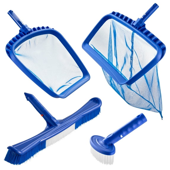 KFFKFF Swimming Pool Cleaning Kit with 2 Interchangeable Brush Heads (20-Inch / 5.5-Inch) and 2 Skimmer Nets, 4-in-1 Tools Set for Inground and Above Ground Pools, No Poles Included