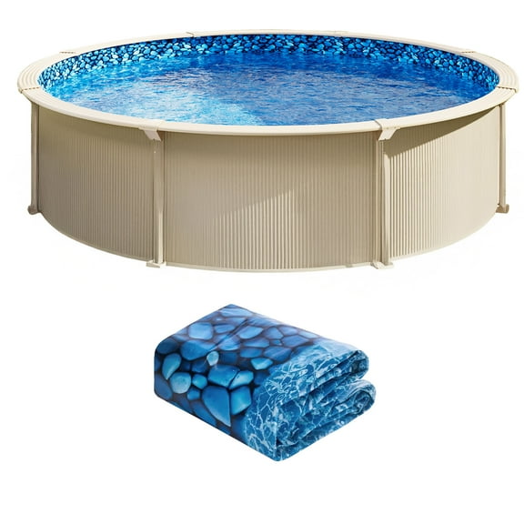 KFFKFF Swimming Pool Liner, Circular 30ft Pool Liner, Unibead Design, Robust Vinyl Material, Regular Thickness, 52in Wall Elevation, Suitable for Steel-Sided Above-Ground Pools Liner Substitution