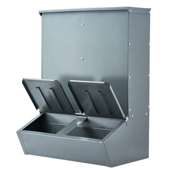 KFFKFF Swine Feeder, 3.7 Bushel Volume, Dual Door Pig Nourishment Dispenser, Robust Steel Piglet Feeding Device, Versatile Trough Creep Feeding Apparatus, Exterior Animal Husbandry Tool