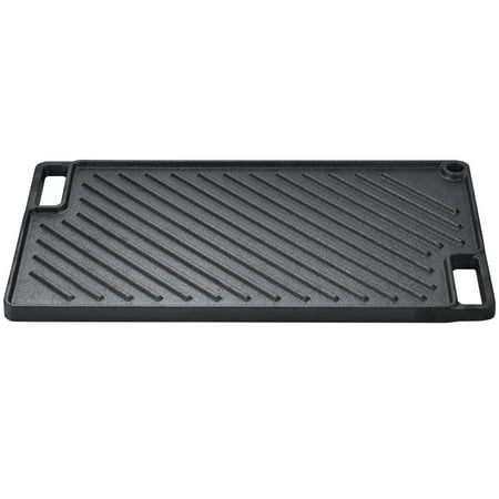 KFFKFF Switchable Grill/Griddle, 9.7"x16.7" Pre-Treated Cast Iron Griddle, Rectangular Dual Burner Griddle Pan, Non-Adhesive Family Pan Utensils with Handles, Flat Top Dish for BBQ, Gas Grill, Black